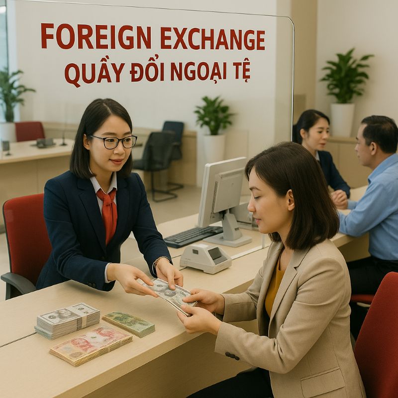 Quầy giao dịch ngoại hối tại ngân hàng Việt Nam