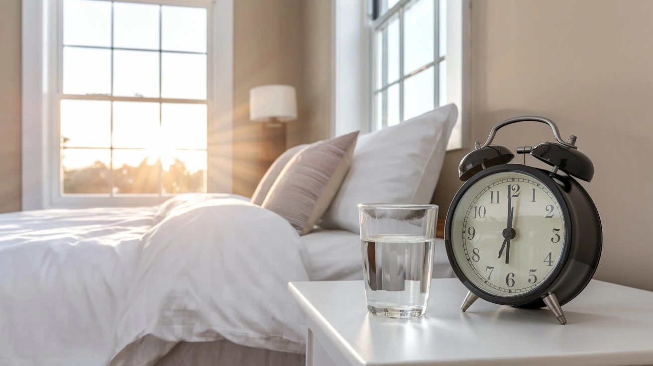 Tips for waking up feeling refreshed, including sunlight and hydration.