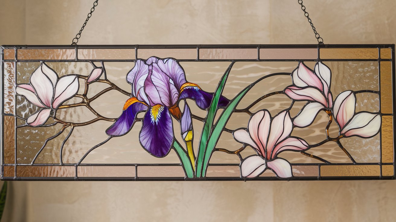 MMA Iris Stained Glass Hanging Panel Tiffany Magnolia