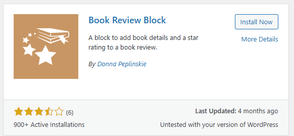 a screenshot of book review block a  WordPress Plugins for Authors