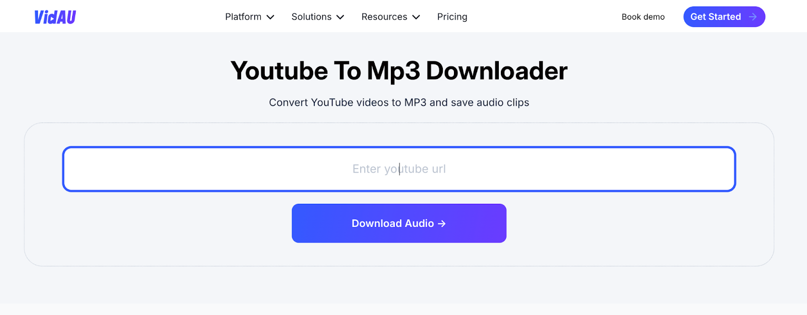 Screenshot of Vidau’s Youtube to Mp3 downloader page
