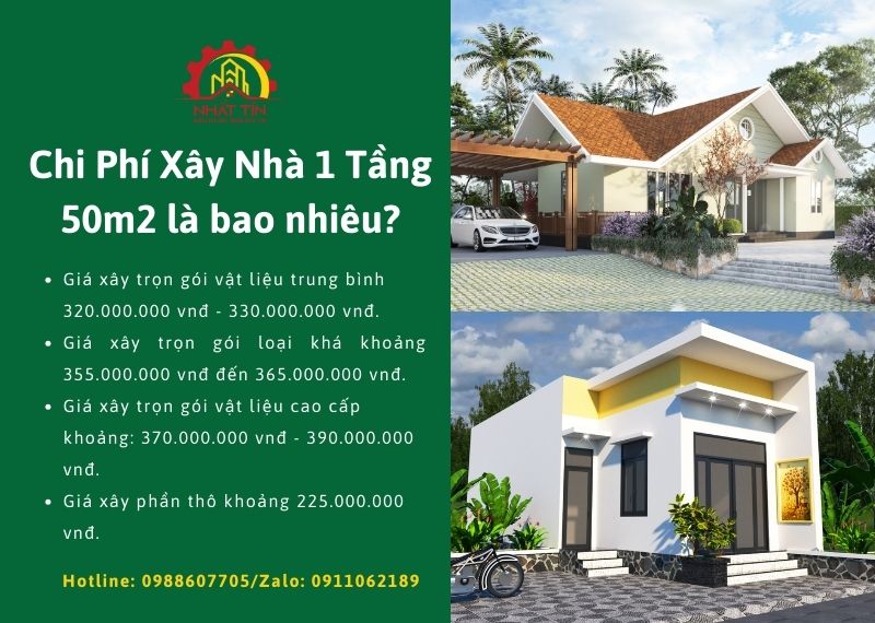 Chi Phí Xây Nhà 1 Tầng 50m2 là bao nhiêu Xây dựng Nhất Tín