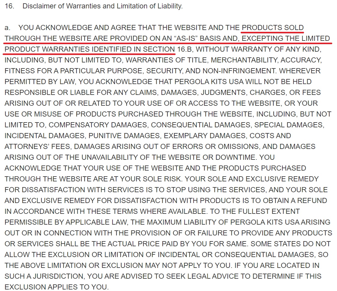 ecommerce Return Management: Pergola Kits USA As-Is Statement Sample