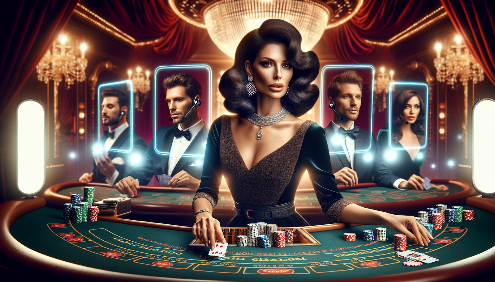 Illustration of a live dealer hosting a casino game