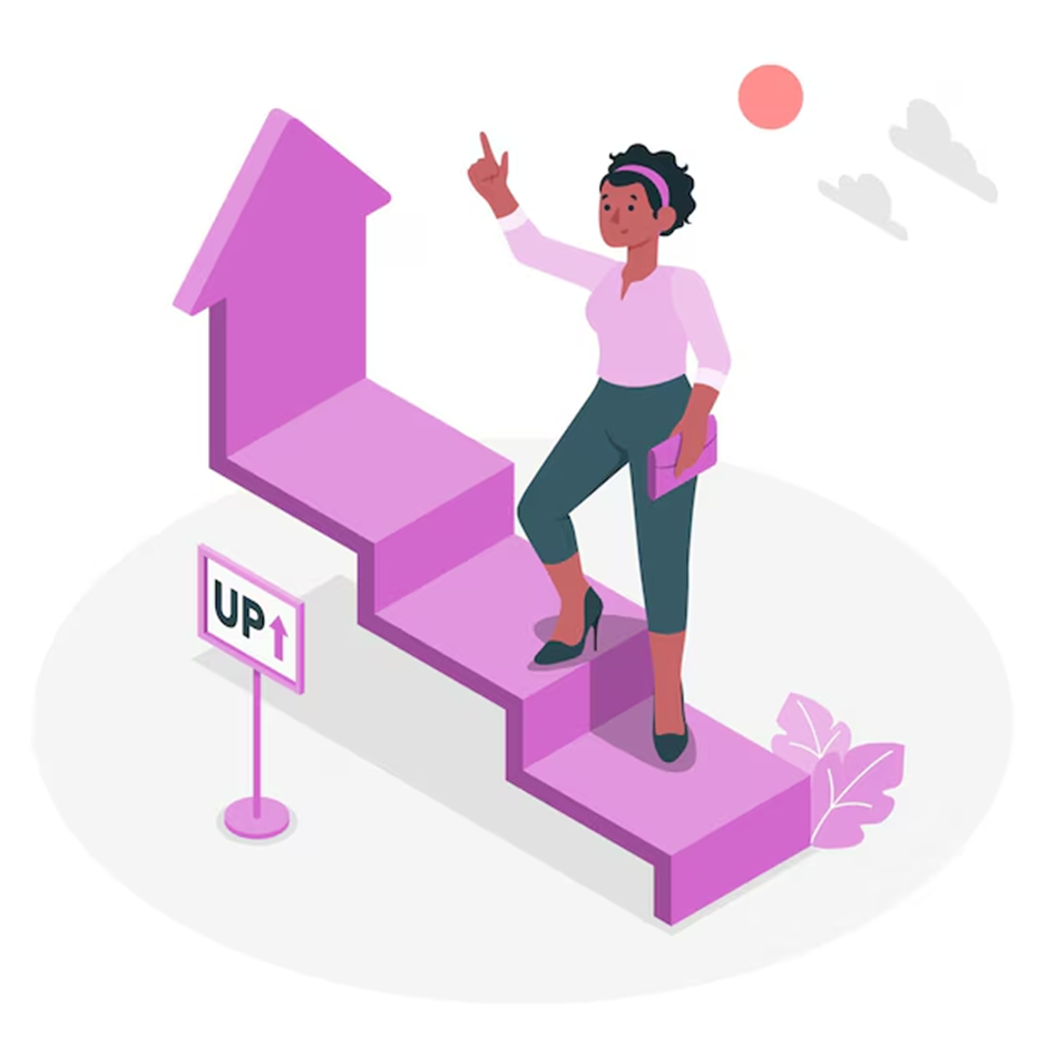 Graphic of a girl standing on a staircase as an illustration of personal development