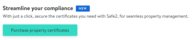 Image from an agent's Goodlord dashboard showing how they can easily purchase property certificates via Safe2. 