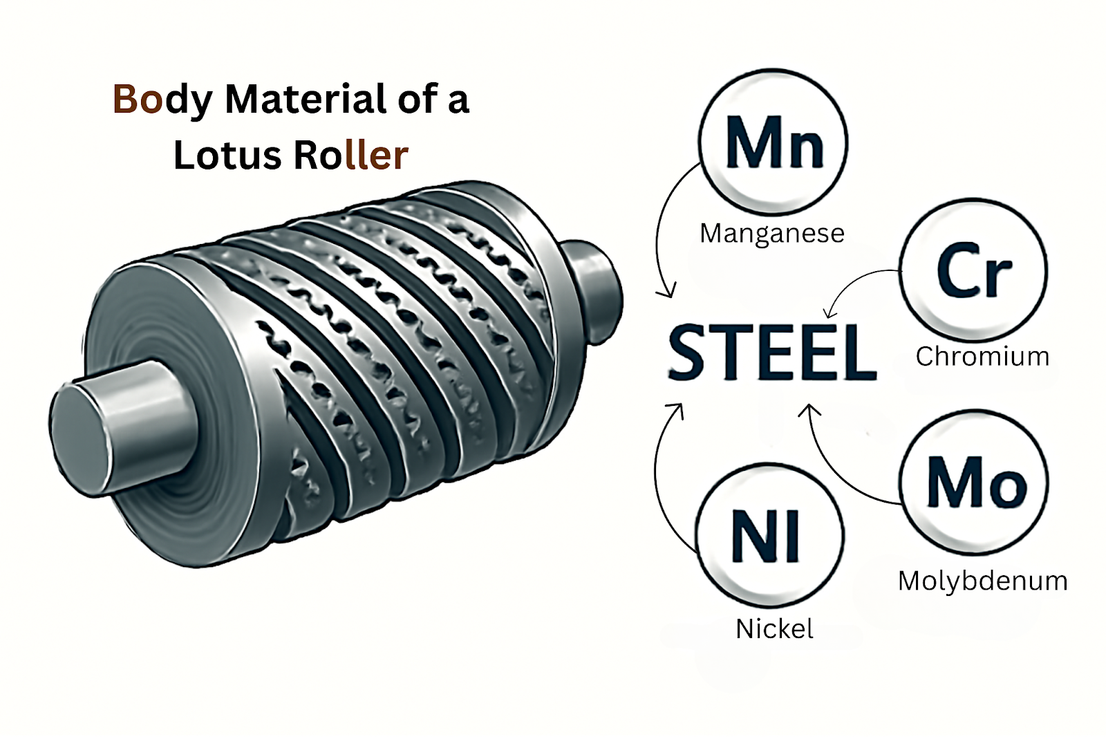 Material composition of a sugar mill lotus roller