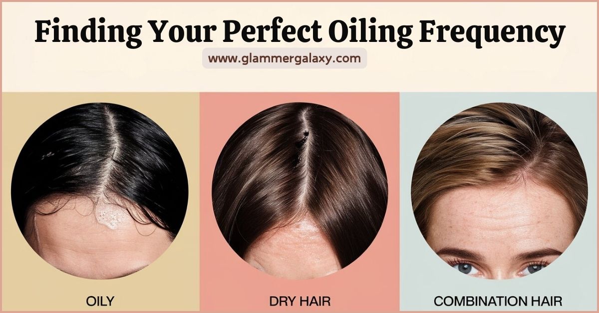 Three hair types labeled oily, dry and combination hair.