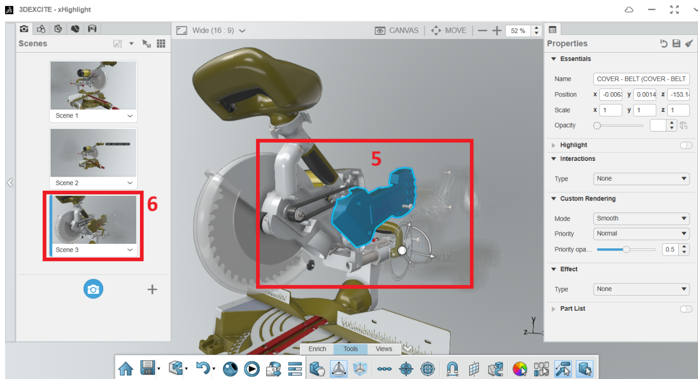 Managing content in xHighlight for 3DEXPERIENCE with design, scenes, and materials