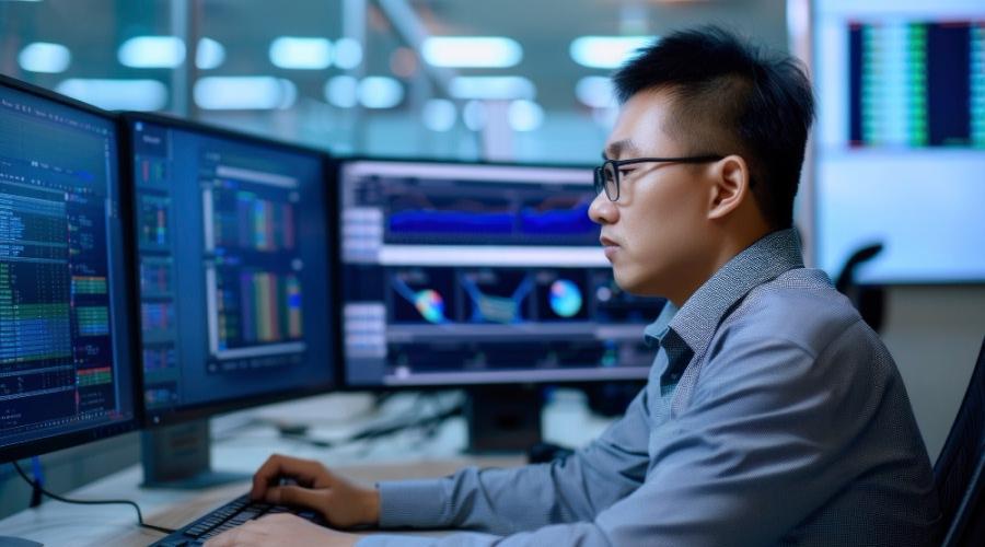 A person sitting at a desk with multiple computer screens

AI-generated content may be incorrect.