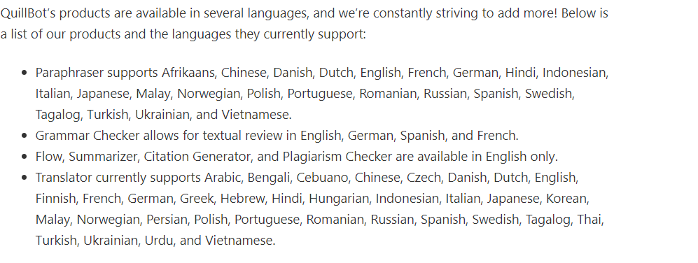 Multiple Language Support for Quillbot