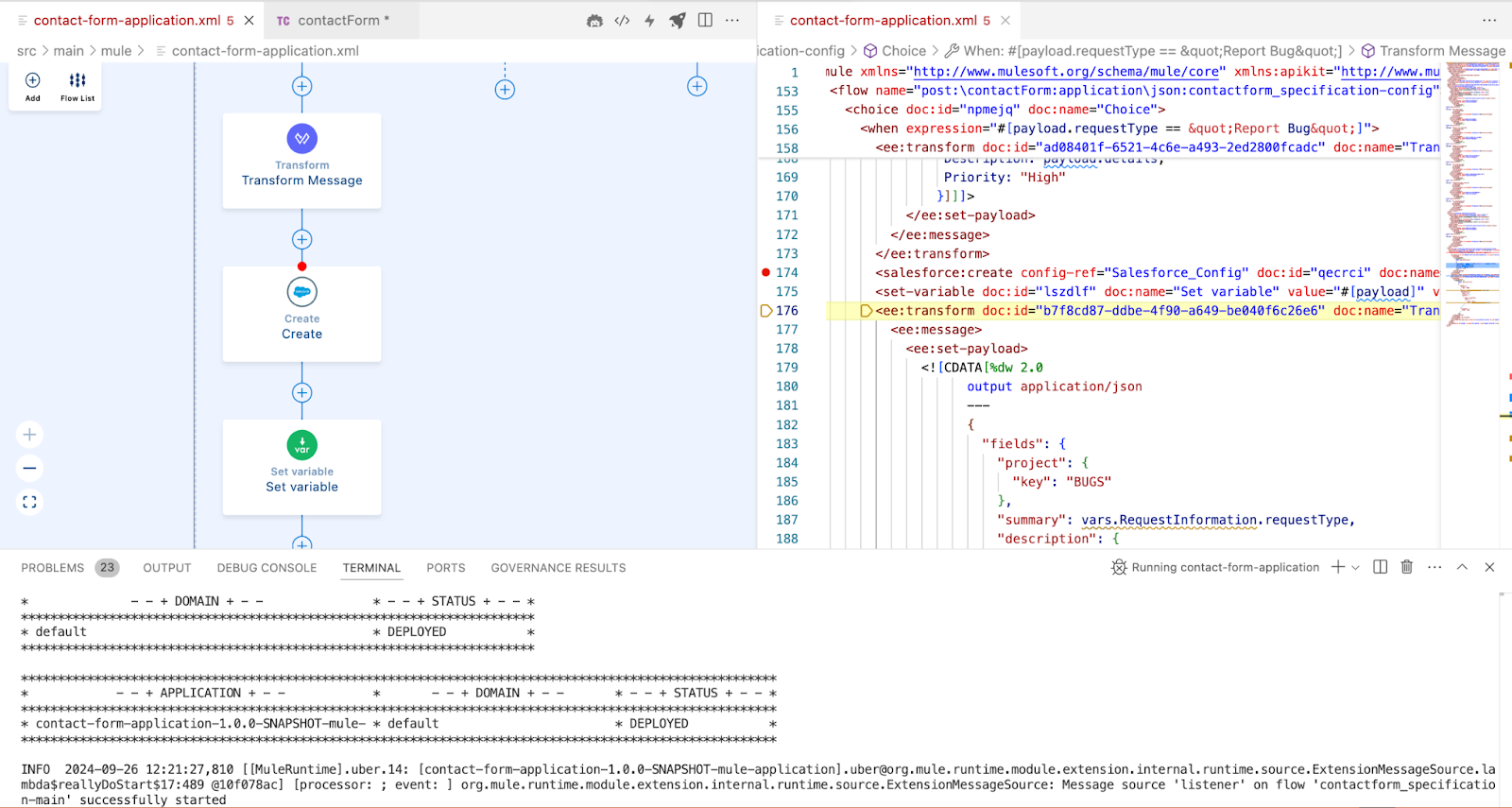 Using the visual debugger to test an integration with Salesforce