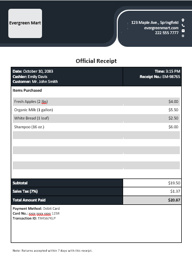 Receipt Templates Word: Store Receipt Template by Template.net