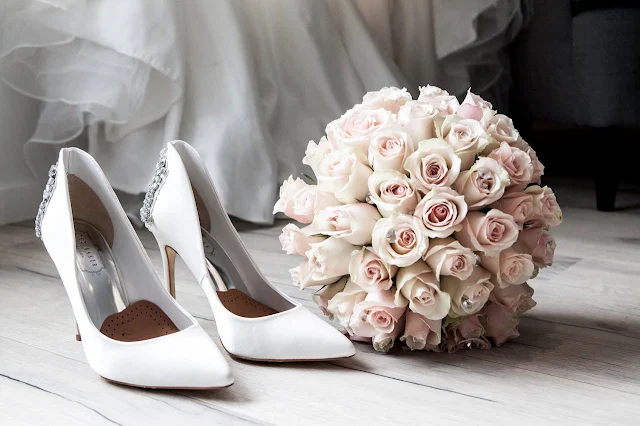 Elegant wedding shoes placed gracefully, perfect for adding charm to your big day and completing your bridal look