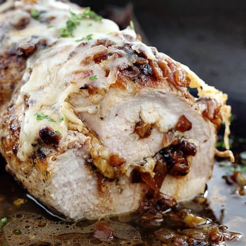 French Onion Stuffed Pork Loin