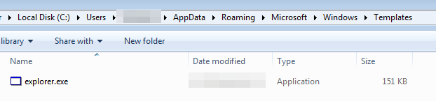 Local Disk (C:) Users AppData Roaming library Name Share with New folder Date modified explorer.exe Microsoft Type Application Windows Templates Size 151 KB