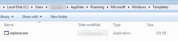 Local Disk (C:) Users 
AppData 
Roaming 
library 
Name 
Share with 
New folder 
Date modified 
explorer.exe 
Microsoft 
Type 
Application 
Windows Templates 
Size 
151 KB 