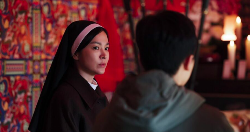 This contains an image of Actress Song Hye Kyo's new thriller "Dark Nuns" 