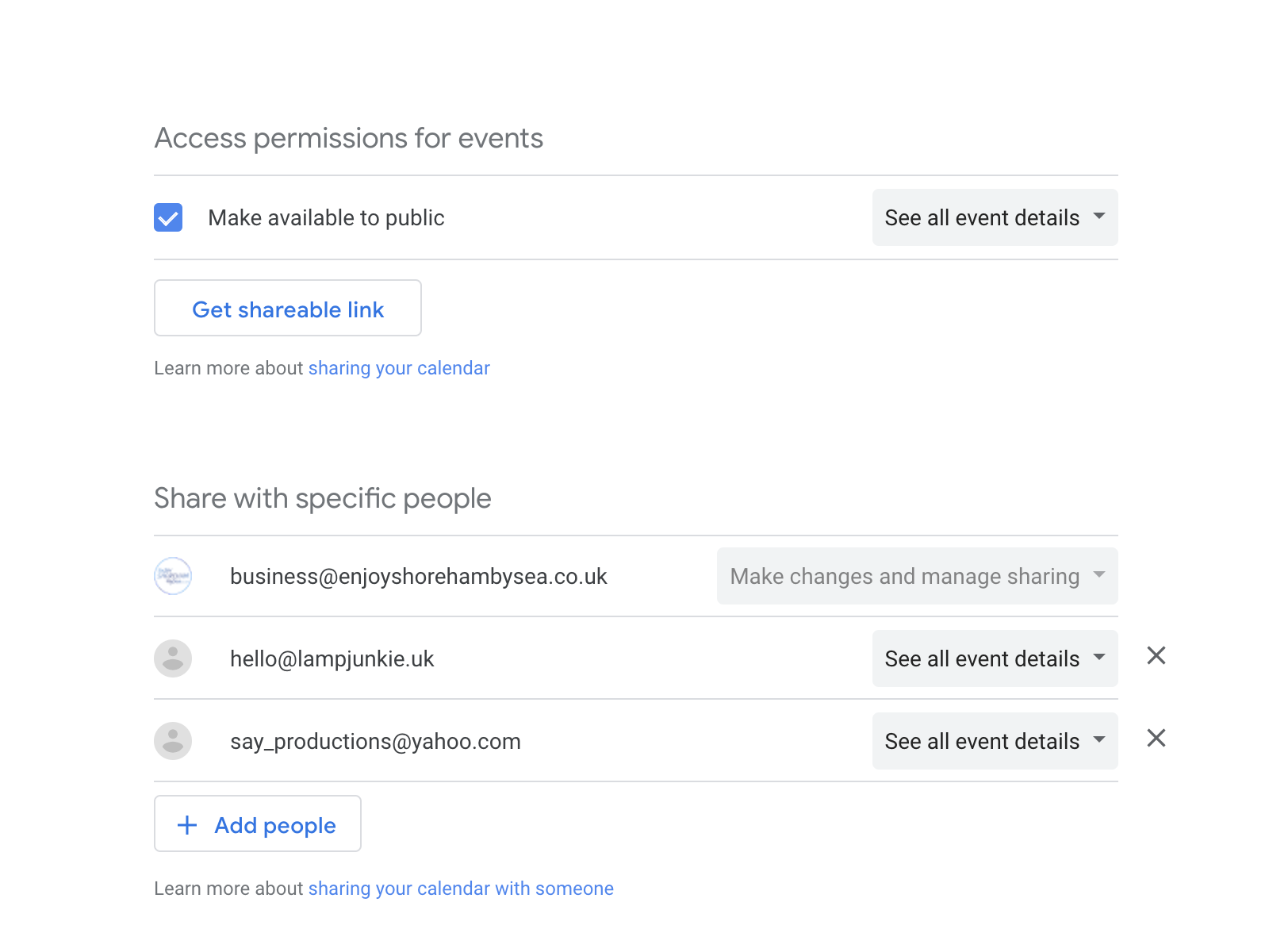 Send invites to share the Google calendar