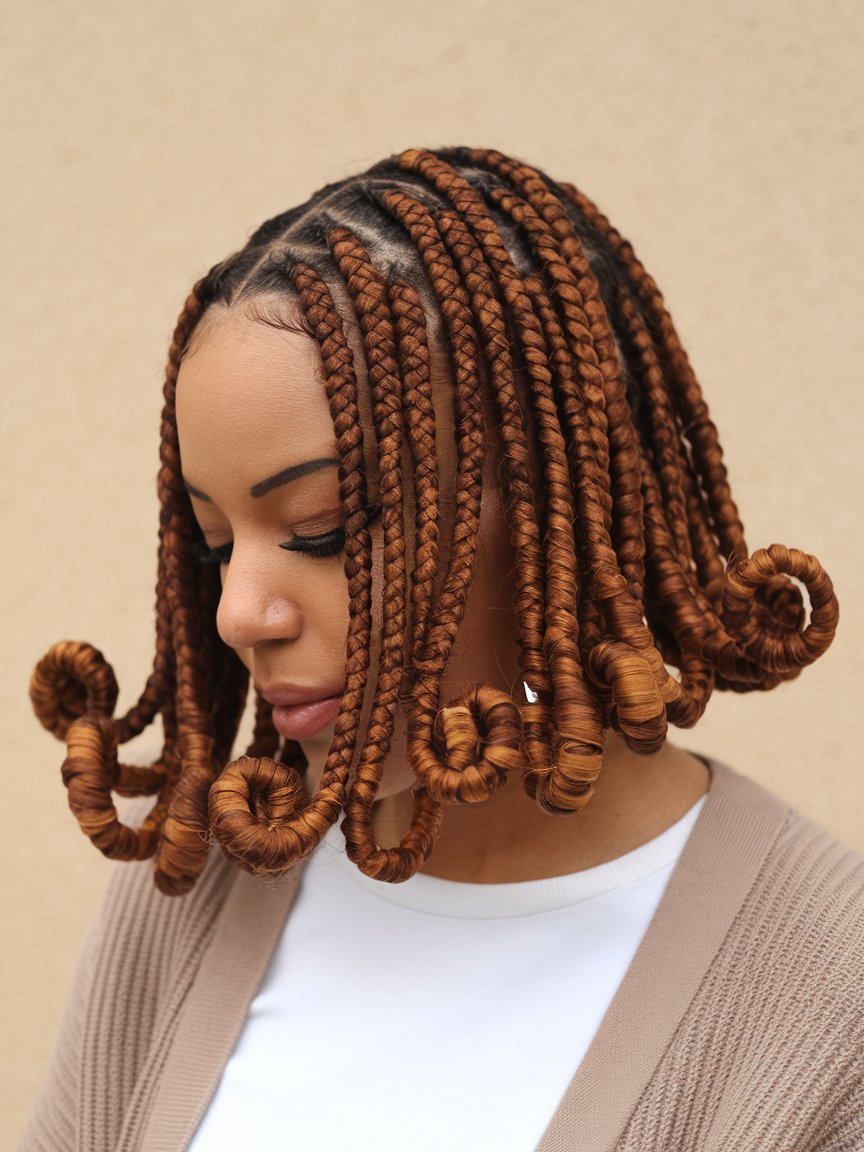 19. Short Bob Braids with Spiral Curls