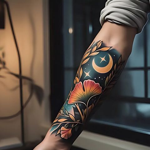 Ginkgo and Moon Tattoo
