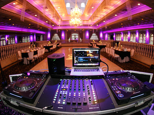 Overlooking the reception dance floor from the DJ booth