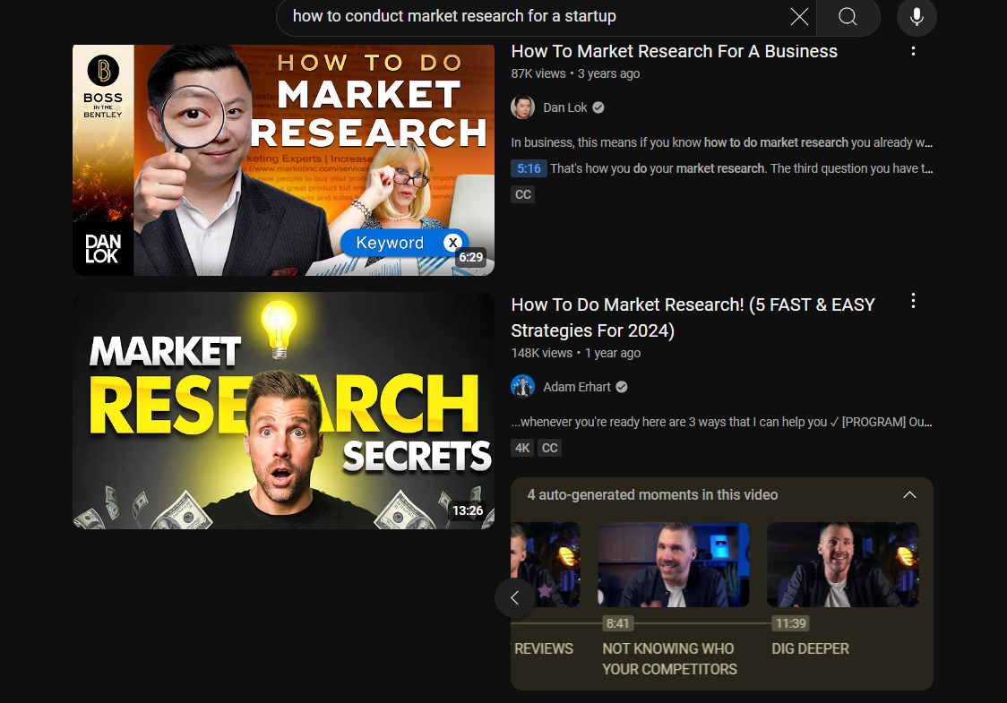 Youtube is one of the best sources to find market research tutorials for your POC