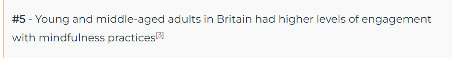 Young and middle-aged adults in Britain show higher engagement with mindfulness practices.