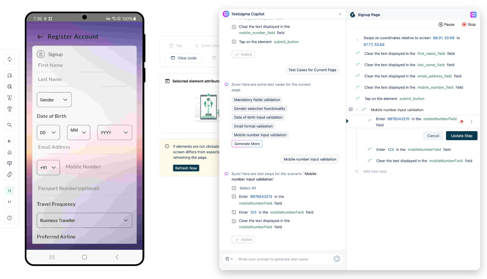 Mobile browser testing using Testsigma
