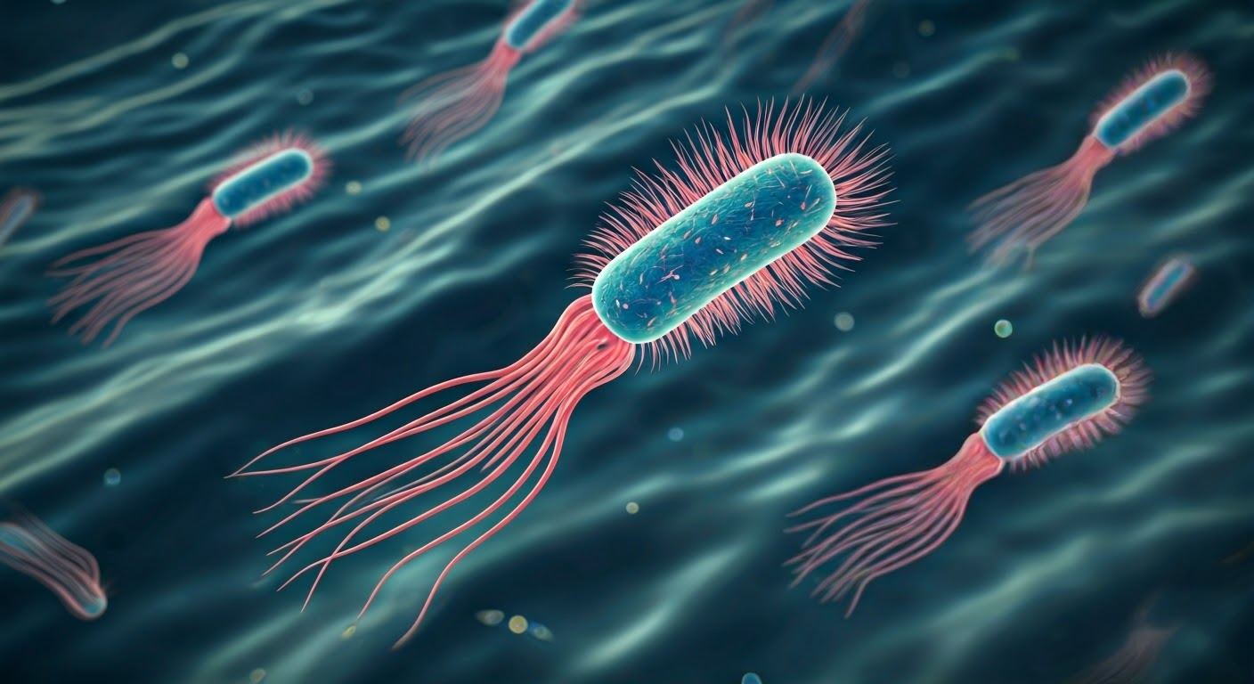 Vibrio bacteria motility illustration