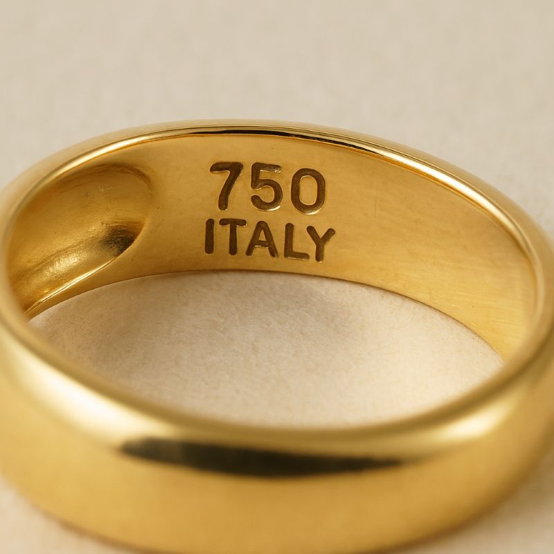 Dấu khắc “750 Italy” trên mặt sau chiếc nhẫn vàng Ý