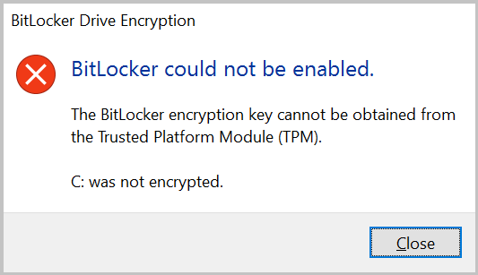 BitLocker encryption key cannot be obtained from the TPM