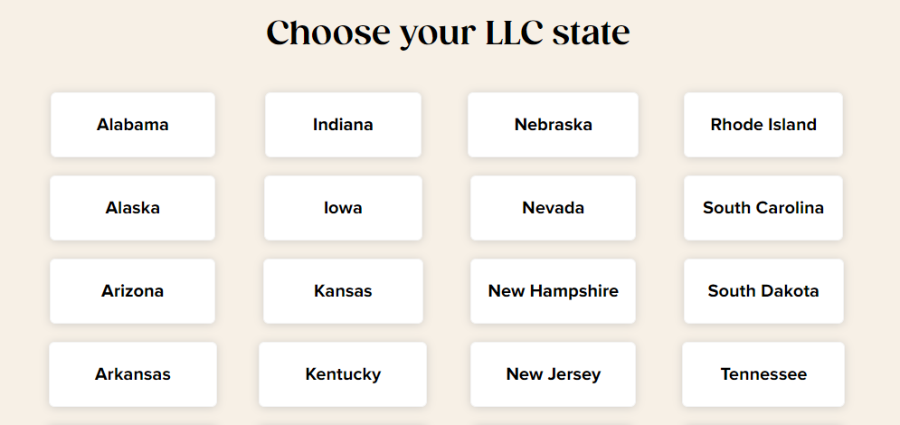 LLC research by state on the Tailor Brands site.
