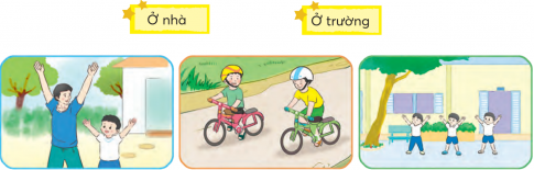 CHỦ ĐỀ 3: NIỀM VUI THỂ THAOBÀI 3: CHƠI BÓNG VỚI BỐKHỞI ĐỘNGNói về trò chơi vận động trong tranhGiải nhanh:Trò chơi: Ném bóng vào rổCách chơi: Lớp sẽ chia thành từng nhóm và xếp thành hàng. Mỗi bạn sẽ lần lượt đứng ở vạch kẻ và ném bóng vào rổ. Bạn nào ném xong sẽ di chuyển về cuối hàng. Lần lượt từng bạn trong hàng sẽ chơi trò chơi cho đến khi hết số bóng. Đội nào có nhiều số bóng trong rổ nhất sẽ là đội chiến thắng.Trò chơi giúp các em rèn luyện sự nhanh nhẹn, khéo léo và dẻo dai.KHÁM PHÁ VÀ LUYỆN TẬP1) Đọc và trả lời câu hỏi:Câu 1: Bố và bạn nhỏ biến sân nhà thành sân bóng bằng cách nào?Câu 2: Bạn nhỏ so sánh bố và mình với ai?Câu 3: Muốn bắt được quả bóng nhựa, bố phải làm gì? Vì sao?Câu 4: Theo em, vì sao trận đếu chỉ có hơi người mà vẫn rộn ràng?Câu 5: Khổ thơ cuối bài nói lên điều gì?* Học thuộc lòng 2 - 3 khổ thơ em thích.Giải nhanh:Câu 1: Không cần kẻ vạch biên vôiSân gạch cũng thành sân bóngCầu môn là một đôi dép mỏng...Câu 2: Thủ môn ngoại hạng, con là danh thủ nhí Câu 3: Bố phải ngồi xuống.Câu 4: 2 bố con cùng thích chơi thể thao, mỗi lần có pha thủng lưới, bố con cùng vỗ tay cườiCâu 5: Em bé rất thương bố, còn bố thì lại yêu chiều cậu con trai, dù mệt ướt đẫm mồ hôi nhưng bố vẫn chơi cùng con, em bé nhận ra liền dừng sút để bố nghỉ mệt2) Đọc một bản tin thể thao:a. Viết vào Phiếu đọc sách những thông tin chính.Giải nhanh: - Ngày 2-3-2022- Tin bảo có bản tin: Thể thao 24h- Tên môn thể thao: Bóng đá- Thông tin: Đội tuyển U23 Việt Nam đã vô địch giải đấu Asean; Cầu thủ Quang Hải xuất sắc ghi 2 bàn thắng…b. Chia sẻ với bạn một bài hiểu biết của em về môn thể thao được nhắc đến trong bài tin.Giải nhanh:Bóng đá là một môn thể thao được nhiều người yêu thích.1) Nghe - viết: Cùng vui chơi2) Chọn chữ d hoặc chữ gi thích hợp với mỗi chỗ chấm:a. Những cánh hoa .....ấy mỏng manh, dịu ........àng rung rinh trong .........ó.b. Tiếng trống vang lên .......òn giã như thúc ........ục chúng em nhanh chân đứng thành hàng tập thể .........ục.Giải nhanh:a. Những cánh hoa giấy mỏng manh, dịu dàng rung rinh trong gió.b. Tiếng trống vang lên giòn giã như thúc giục chúng em nhanh chân đứng thành hàng tập thể dục.3) Tìm từ ngữ chưa đúng chính tả và viết lại vào vở cho đúng:Giải nhanh: a.miu trí: mưu tríhoa lịu: hoa lựub.bân khuâng: bâng khuângmúa lâng: múa lân1) Các câu in nghiêng trong đoạn văn dưới đây dùng để làm gì?Trận bóng trôi dẫn về những phút cuối. Cầu thủ lớp 3A dồn hết lên phần sân đối phương. Bất ngờ, cú sút xa từ một cầu thủ lớp 3B làm tất cả ngỡ ngàng.- A, vào rồi!- Tuyệt quá!- 3B vô địch!- Hoan hô 3B!Tiếng hò reo vỡ oà sân bóng.Văn Thành LêGiải nhanh: Các câu in nghiêng trong đoạn văn dưới đây dùng để: bày tỏ cảm xúc khen ngợi, hào hứng.2) Chuyển mỗi câu kể sau thành câu cảm theo hai cách:a. Trận đấu hay.b. Thủ môn bắt bóng giỏi.Giải nhanh: a. Ôi, trận đấu hay quá!Trận đấu này hay thật!b.Thủ môn bắt bóng giỏi quá!Chà, thủ môn bắt bóng giỏi thật!3) Đặt 1 - 2 câu nêu cảm xúc của em:a. Khi tham gia luyện tập thể thaob. Khi chứng kiến hoặc tham gia một trận thi đấu thể thaoGiải nhanh: a. Chà, buổi luyện tập thể thao hôm nay sôi nổi quá!b. Trận bóng hôm nay hồi hộp quá!VẬN DỤNG