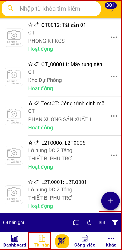 Thêm thông tin tài sản trên mobile