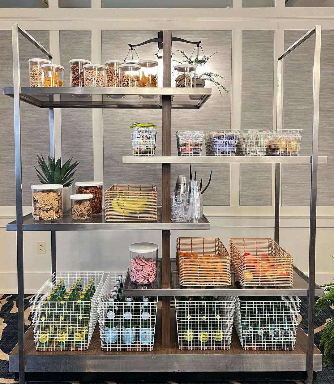 snack stationoffice pantryOffice snacks for employeesoffice snack barsnack areaStaff Snack Bar Ideas