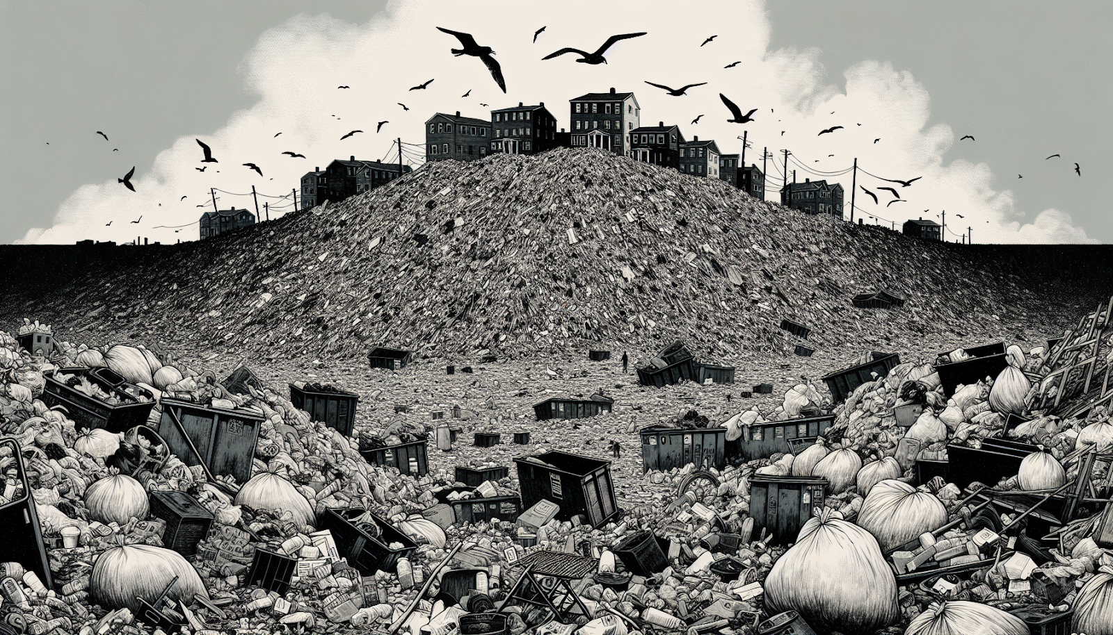 Illustration of overflowing waste at a landfill in Baltimore