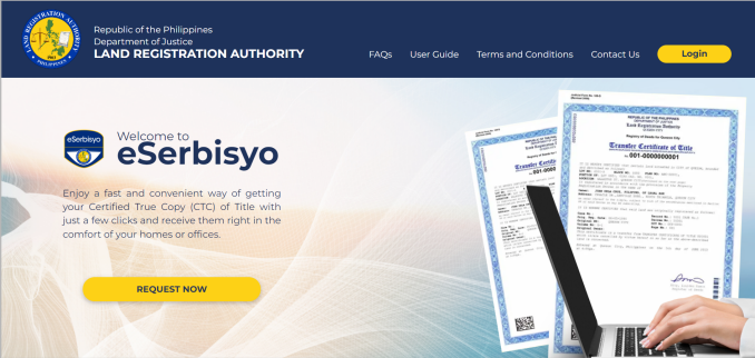 Begin online land title verification at the eSerbisyo home page (1) 