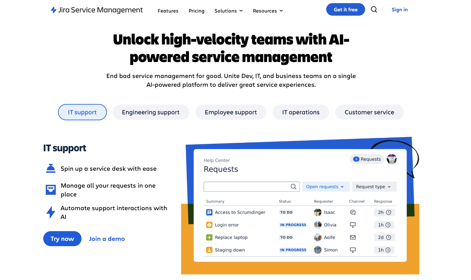Screenshot of Jira Service Management.