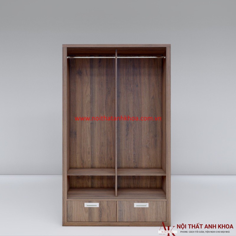 Tủ Quần Áo Cửa Lùa 2 Cánh Gỗ MDF Màu Óc Chó Giá Tốt