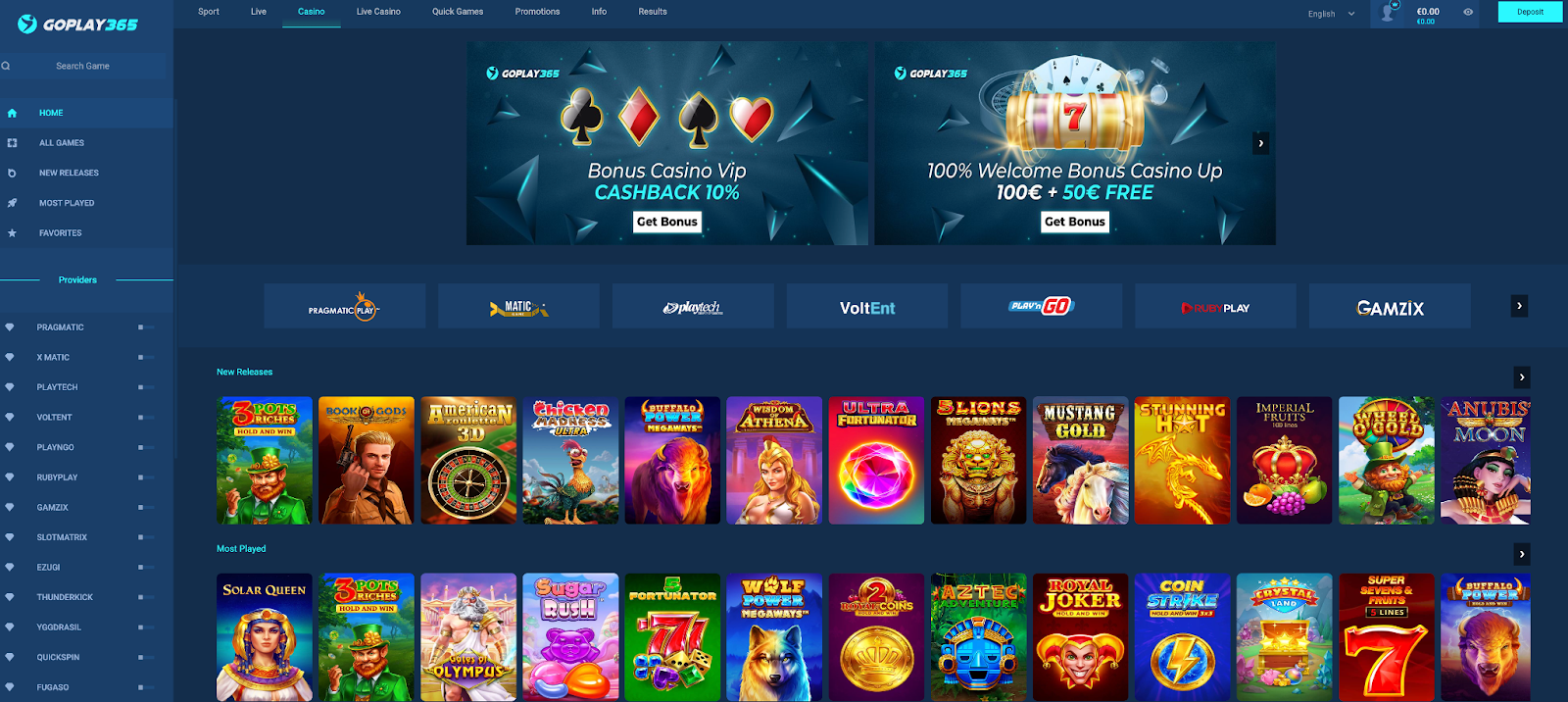GoPlay365 Online Casino Homepage