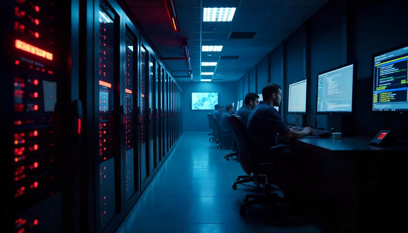 The striking, illuminated security shields and beacons dotting the cityscape in this image illustrate “the benefits proactive security strategy", where advanced protective measures and early threat detection empower organizations to safeguard their critical digital infrastructure and ensure business continuity, even in challenging environments.