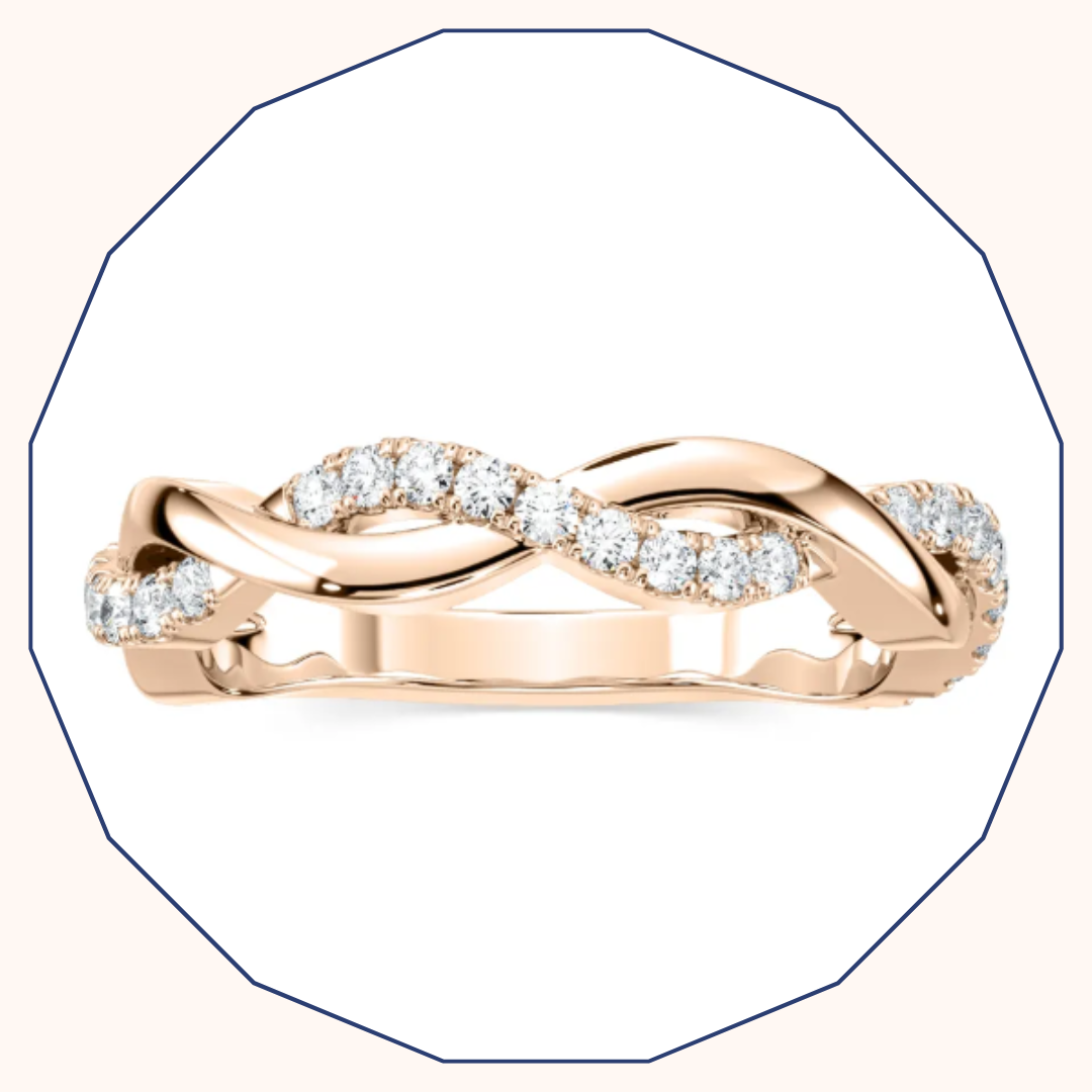 Unique diamond wedding ring for a woman in rose gold.