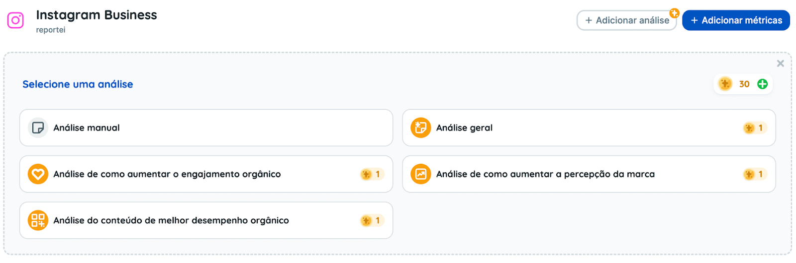 Análises de Instagram no Reportei AI