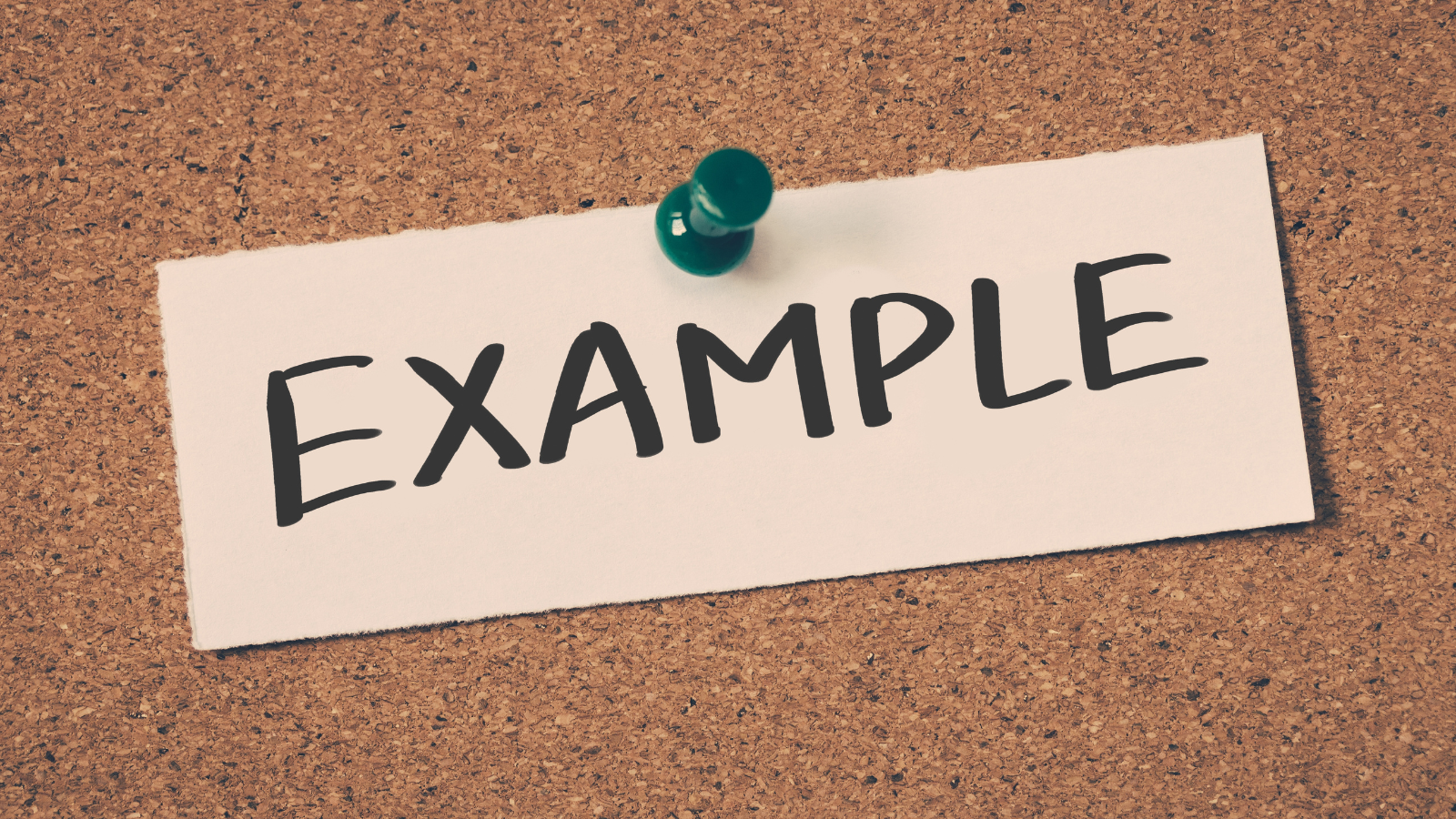 A piece of paper pinned to a corkboard with the word "EXAMPLE" written in bold black letters. This image visually supports the blog topic "Optimize Your Cart with A/B Testing Using Supercart: Why You Should Start Today" by representing the concept of using examples or case studies to illustrate effective testing methods in eCommerce.