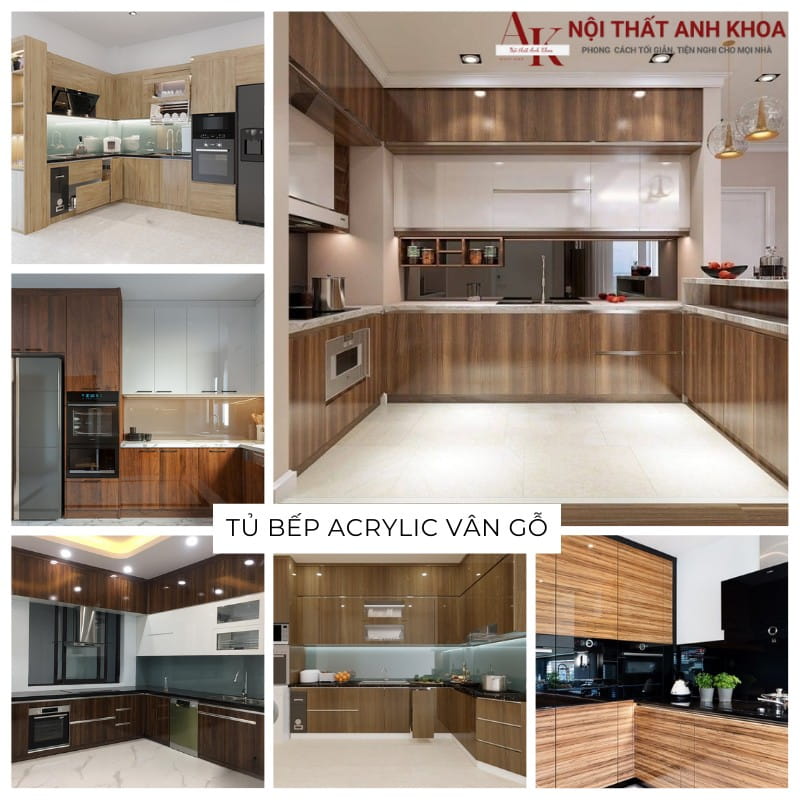 Tủ bếp acrylic vân gỗ mang lại sự đẳng cấp cho không gian bếp