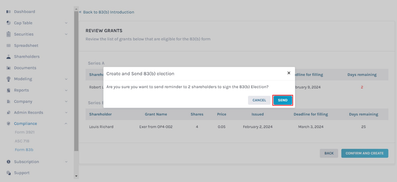 Confirm and Create