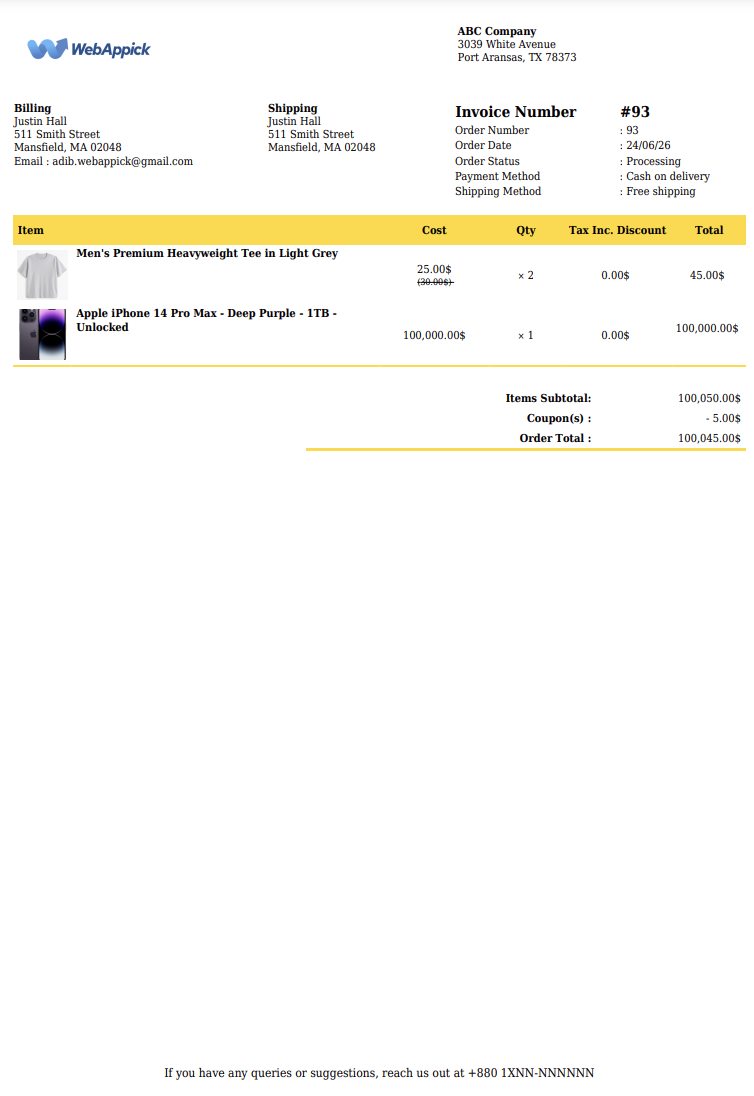 Custom Invoice Example