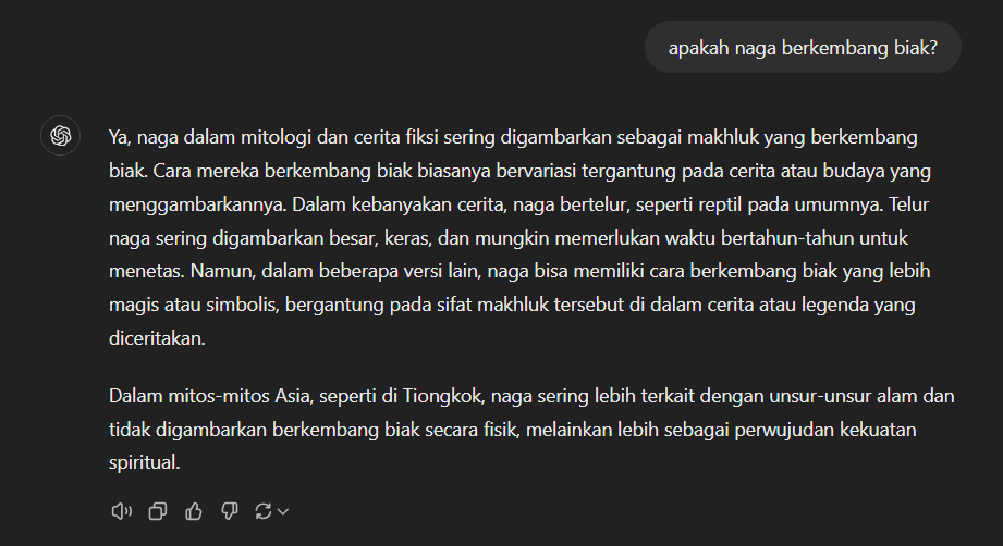 Hasil dari “apakah naga berkembang biak” di ChatGPT.