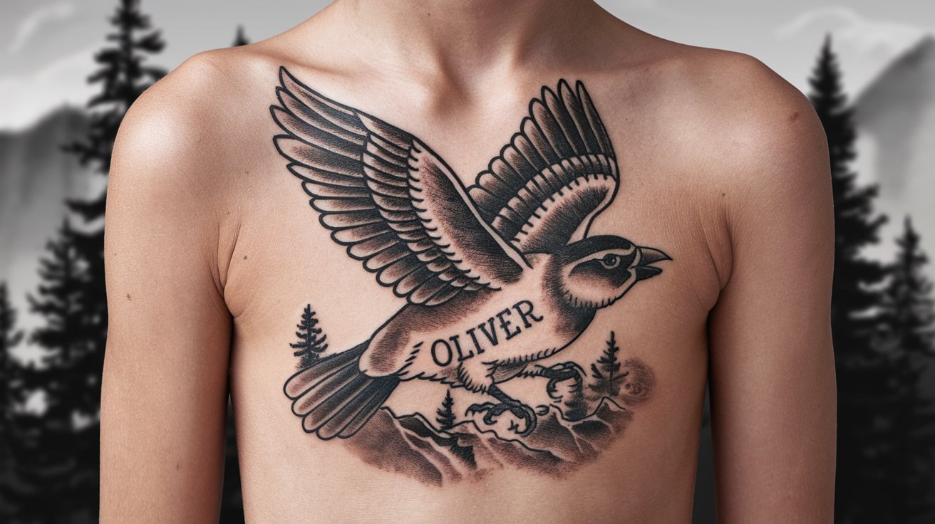 Bird with Kid's Name Tattoo